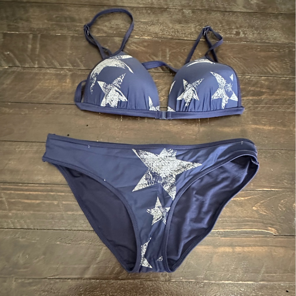 Aerie Bikini, navy with white stars, soft cup, size M